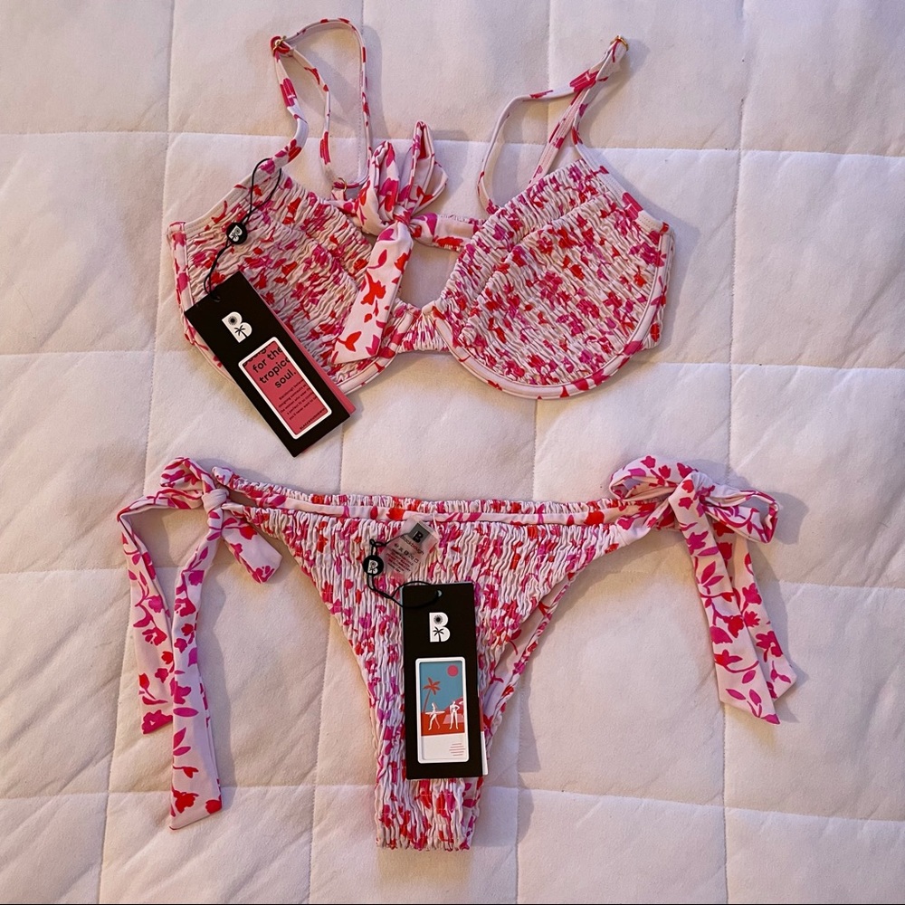 Blackbough Swim Mila top and bottoms in Pink Romance, top size XL bottoms size M